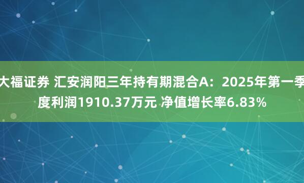 大福证券 汇安润阳三年持有期混合A：2025年第一季度利润1910.37万元 净值增长率6.83%